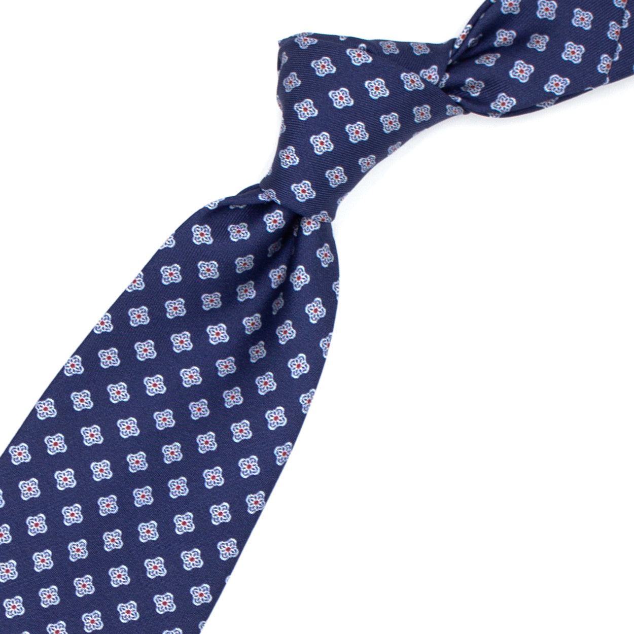 Cravatta blu con fiorellini bianchi e rossi