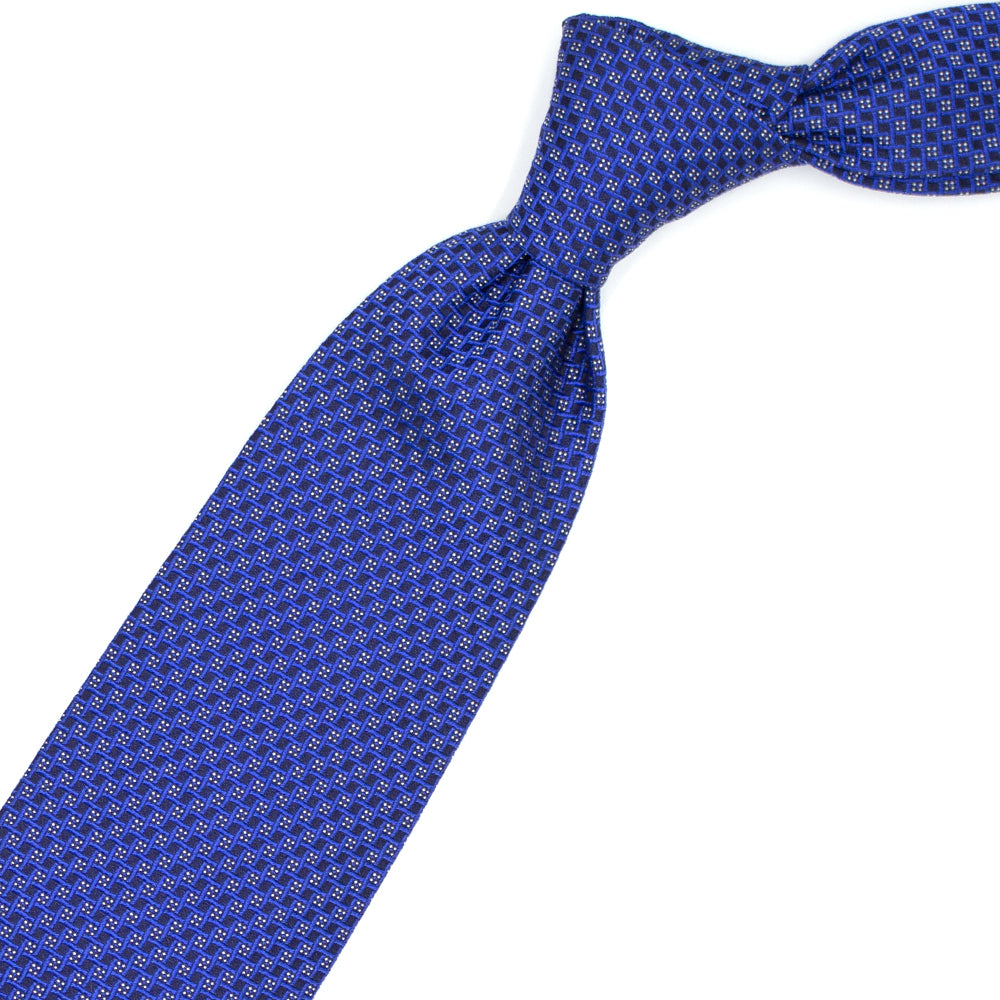 Cravatta blu con trama bluette e puntini bianchi