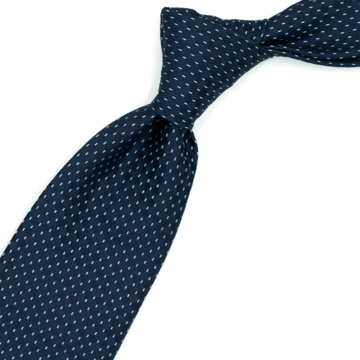Cravatta blu con pattern geometrico tono su tono e grigio