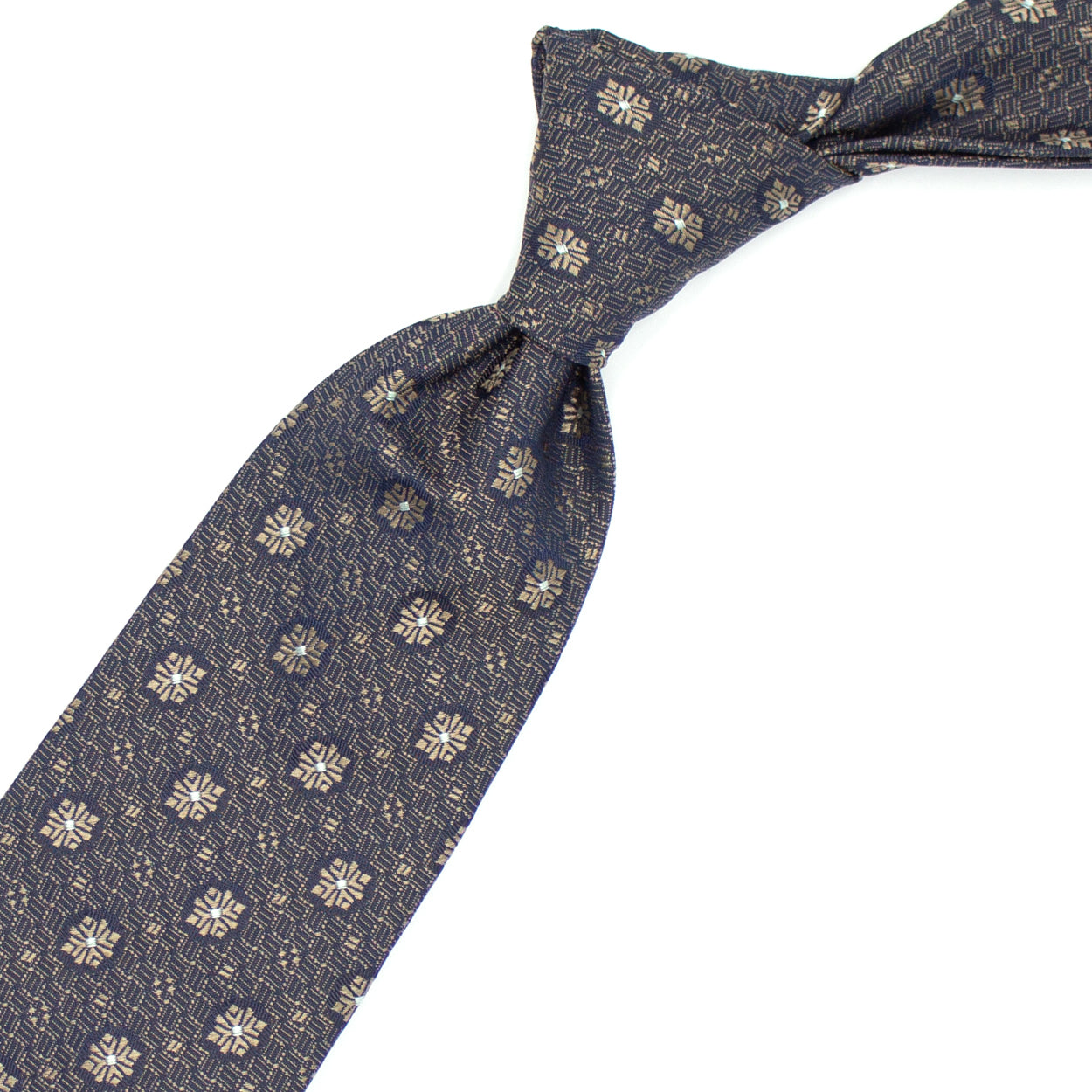 Cravatta blu con pattern e fiori marroni