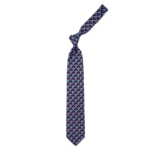 Cravatta con pattern a ventaglio floreale blu, rosso e azzurro