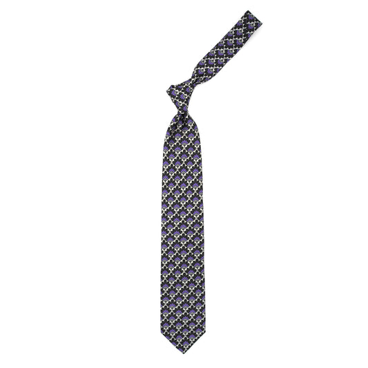 Cravatta con pattern a ventaglio floreale viola, grigio e nero
