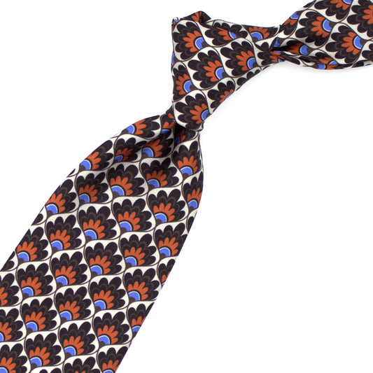 Cravatta con pattern a ventaglio floreale marrone, arancione e azzurro
