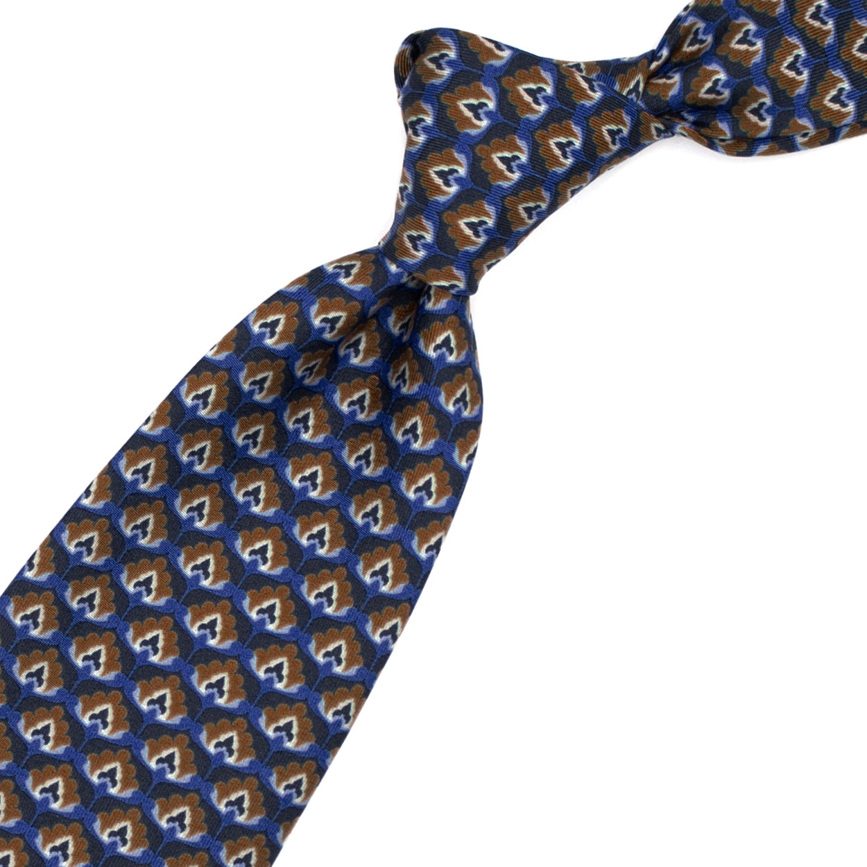Cravatta azzurra con pattern blu, marrone e crema