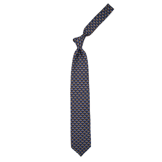 Cravatta azzurra con pattern blu, marrone e crema