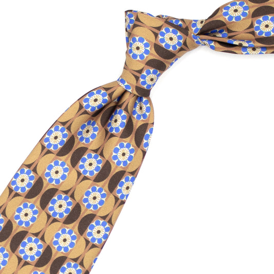 Cravatta beige con fiori azzurri