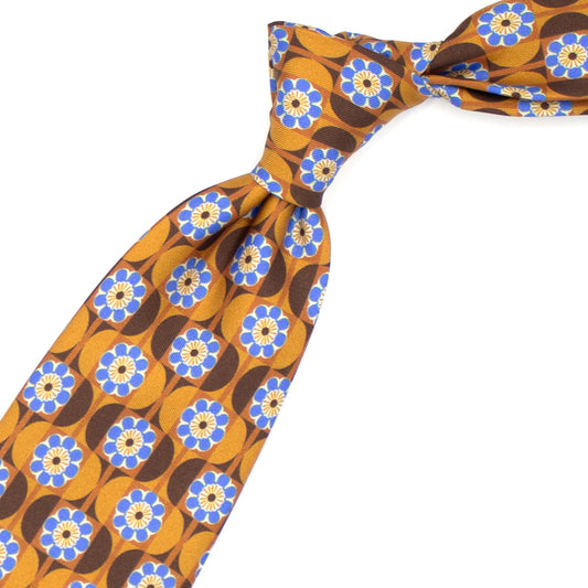 Cravatta senape con fiori azzurri