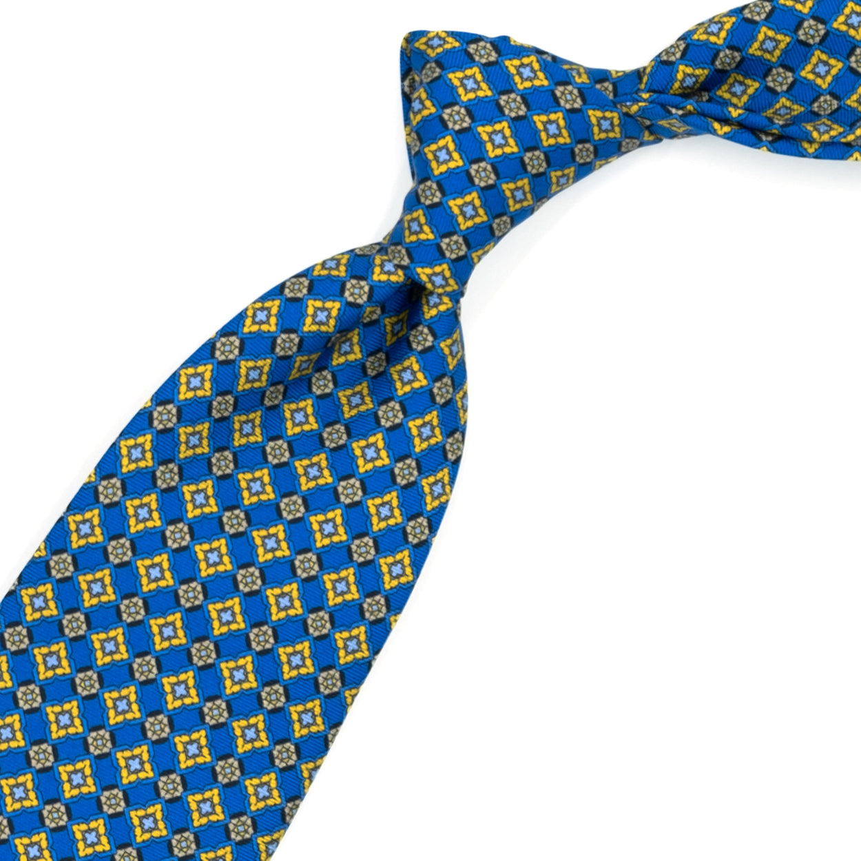 Cravatta azzurra con pattern giallo e azzurro
