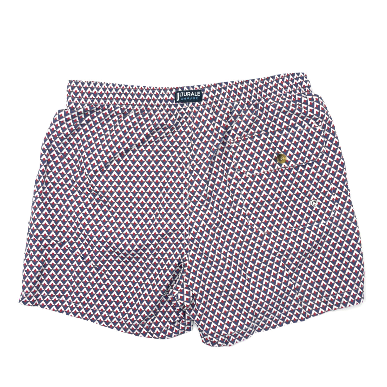 Costume con pattern rombi blu, bianco e rosso