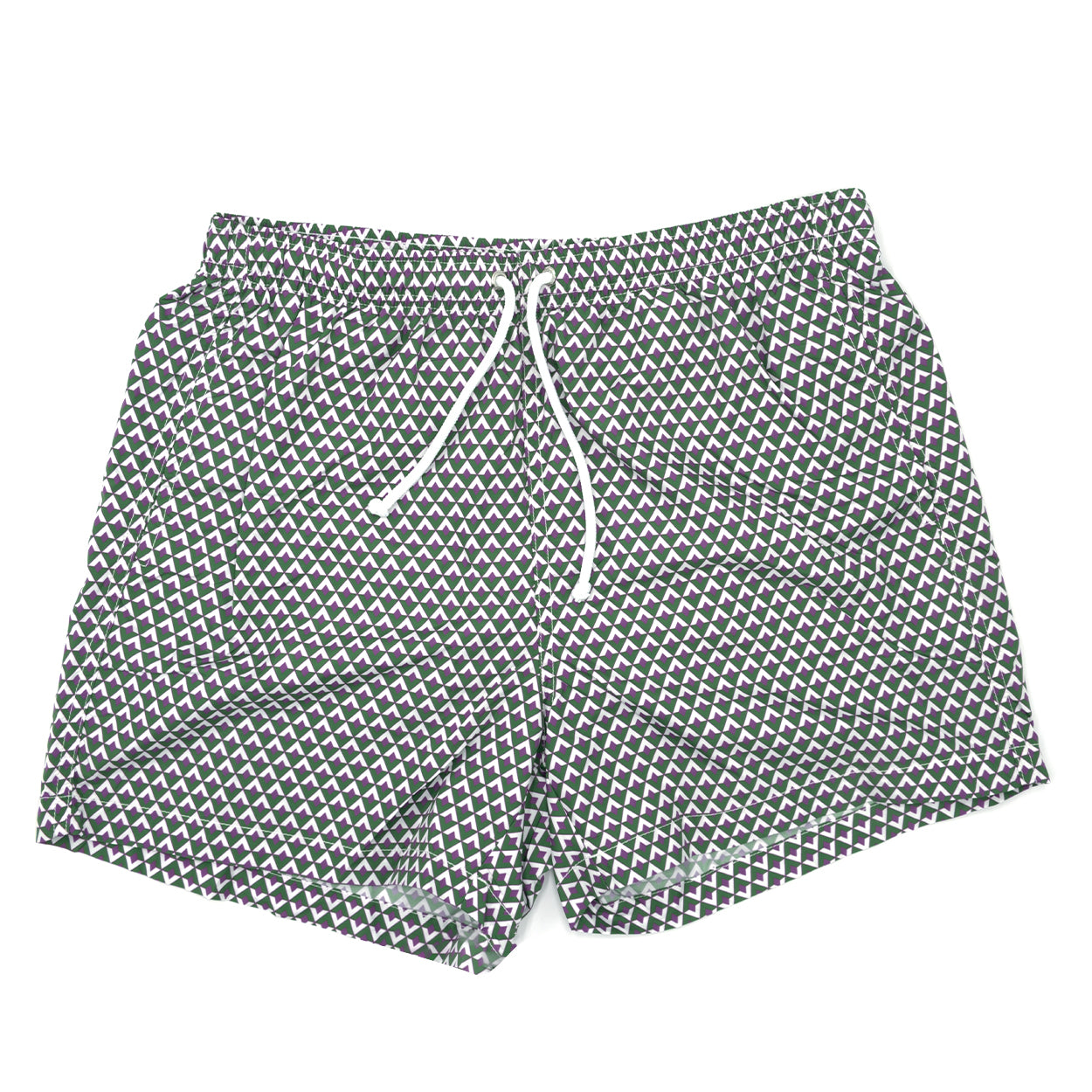 Costume con pattern rombi verde, bianco e viola