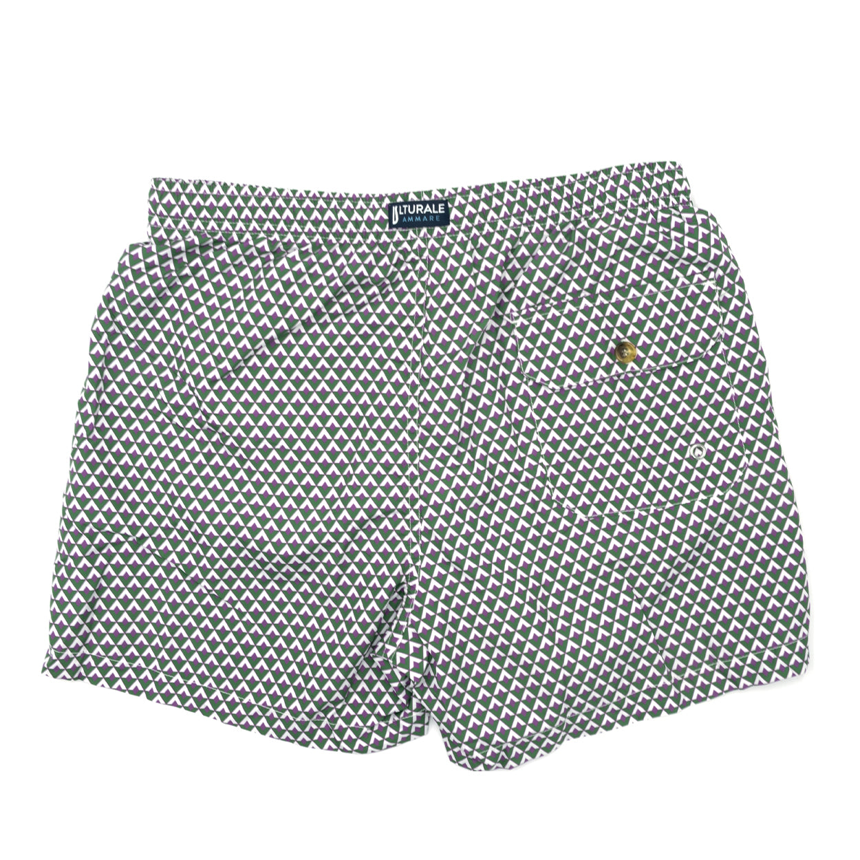 Costume con pattern rombi verde, bianco e viola