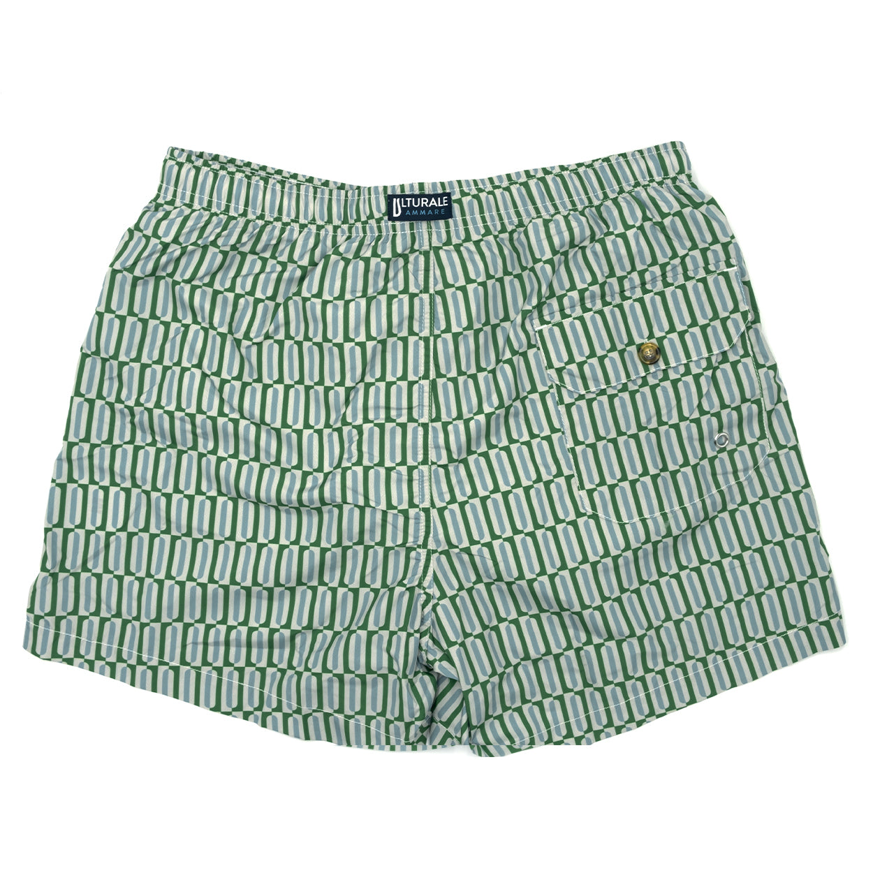 Costume con pattern geometrico verticale verde e azzurro