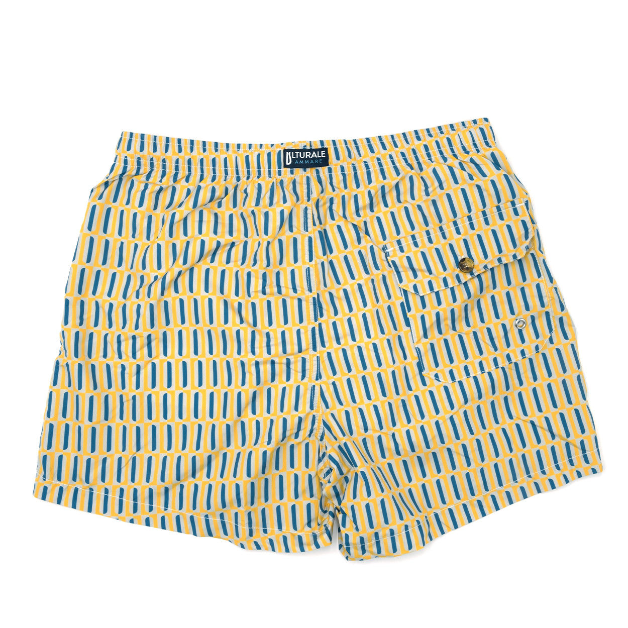 Costume con pattern geometrico verticale giallo e blu