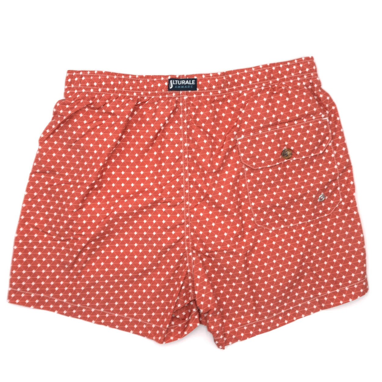 Costume con pattern geometrico quadrato rosso e bianco