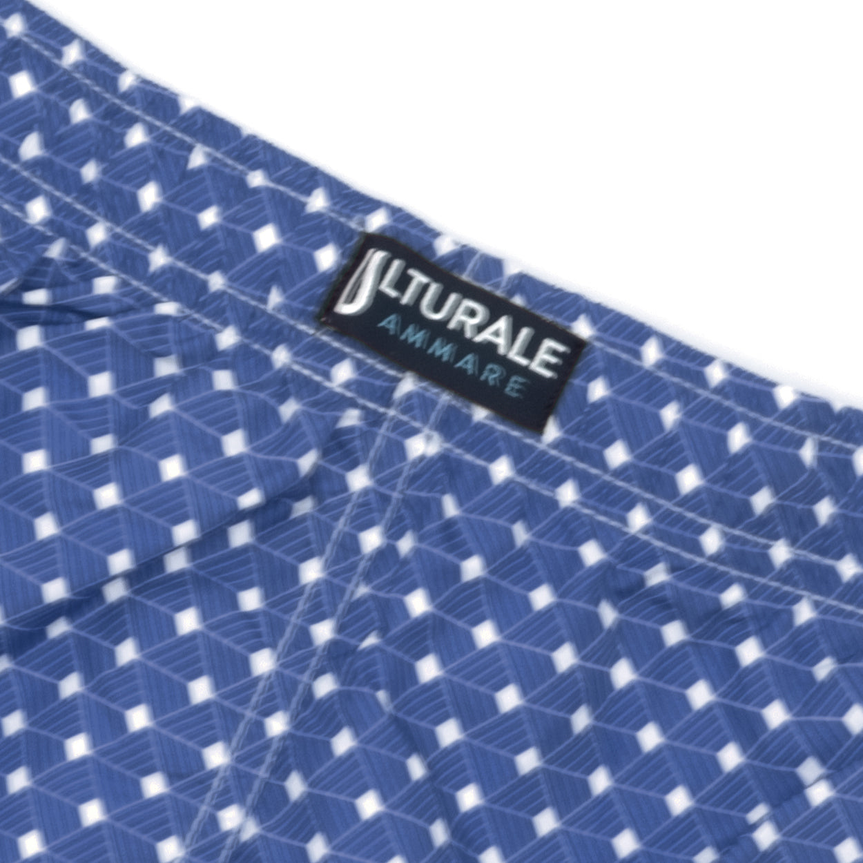 Costume con pattern geometrico quadrato blu e bianco