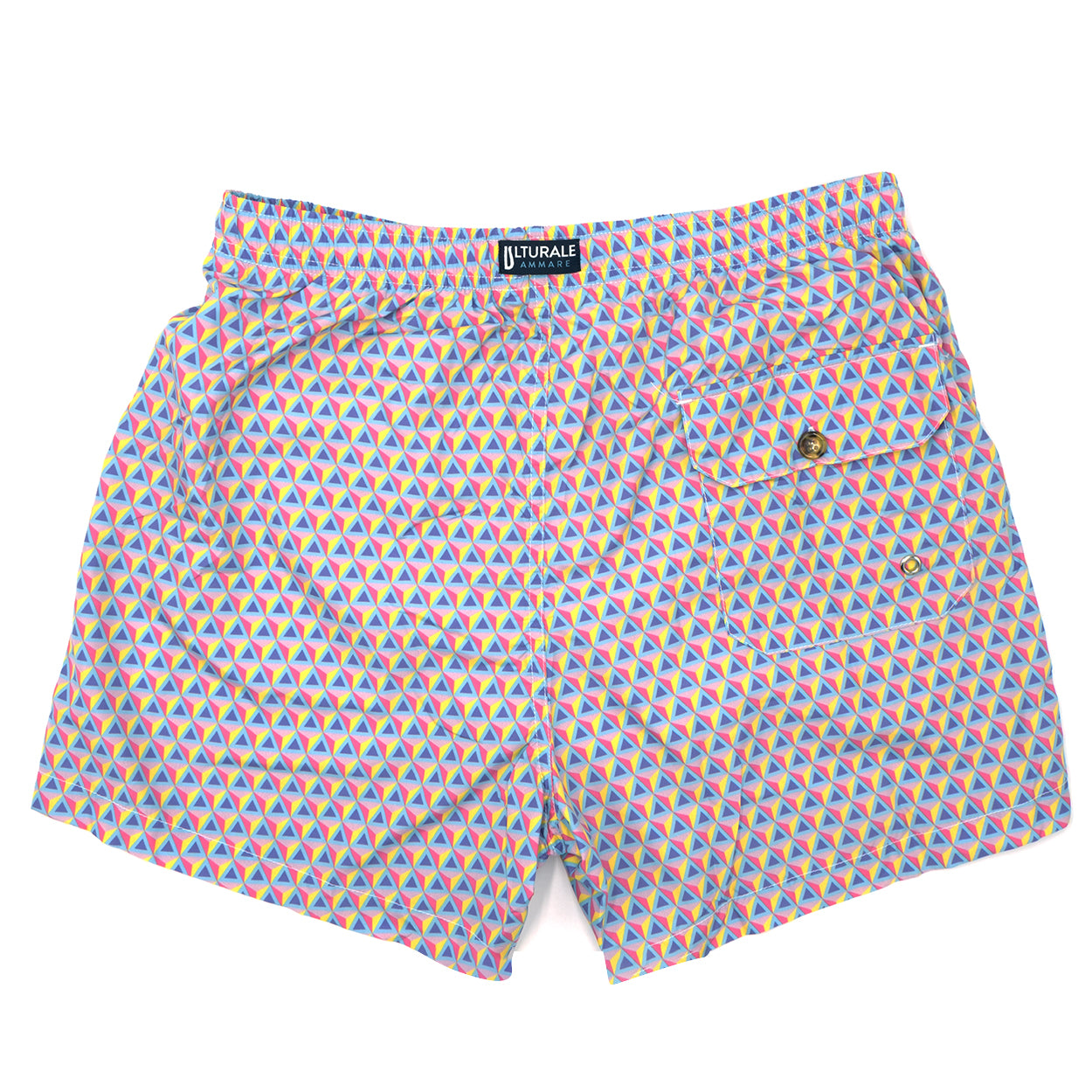 Costume con pattern prisma rosa, fuxia, viola, azzurro e giallo