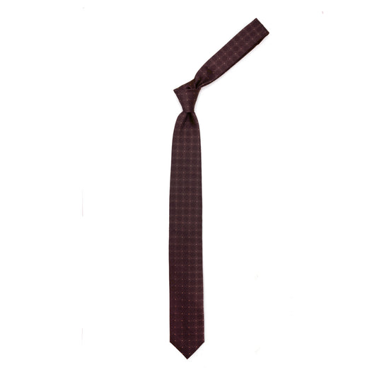 Cravatta vinaccia con cerchi tono su tono e puntini gialli
