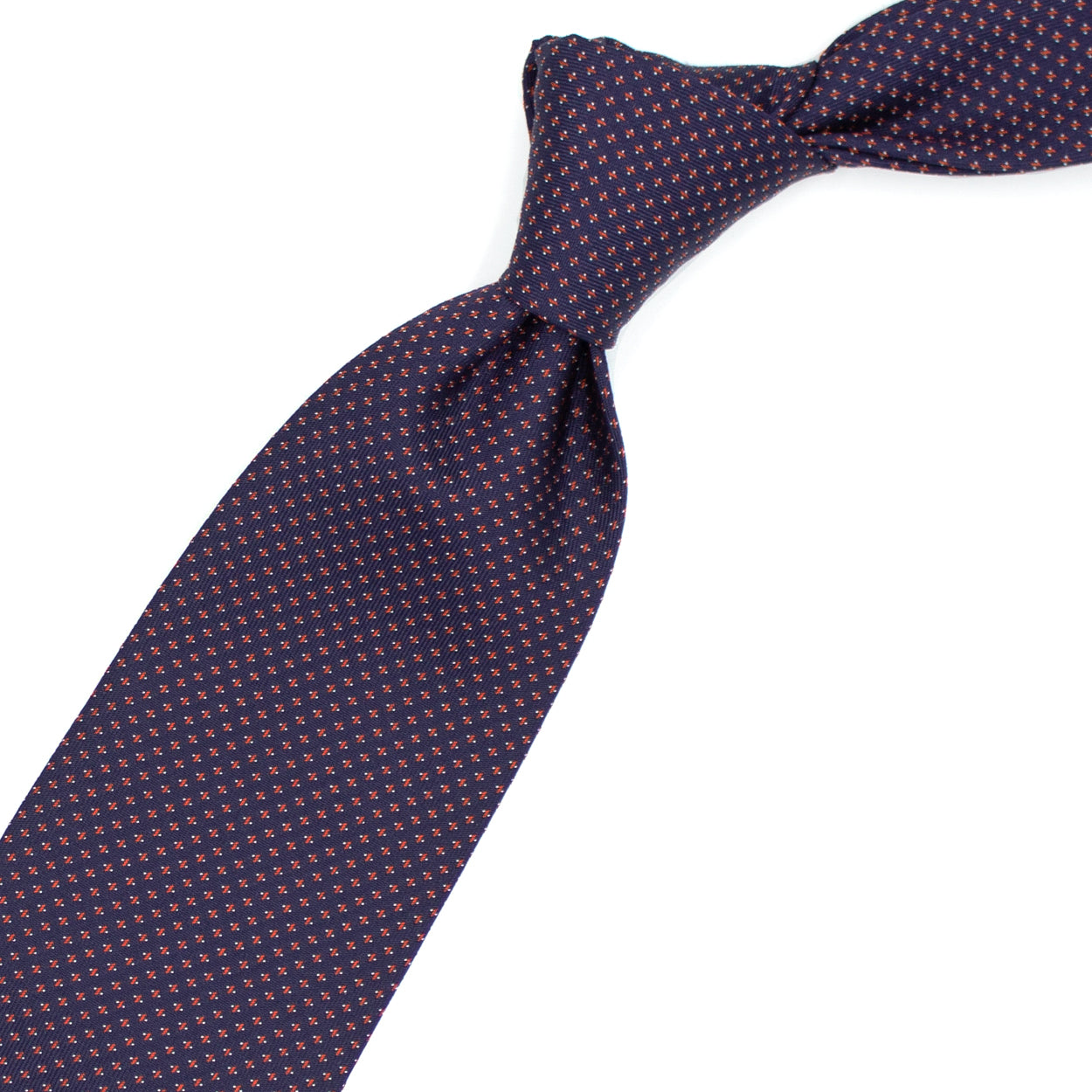 Cravatta blu con puntini arancioni e bianchi