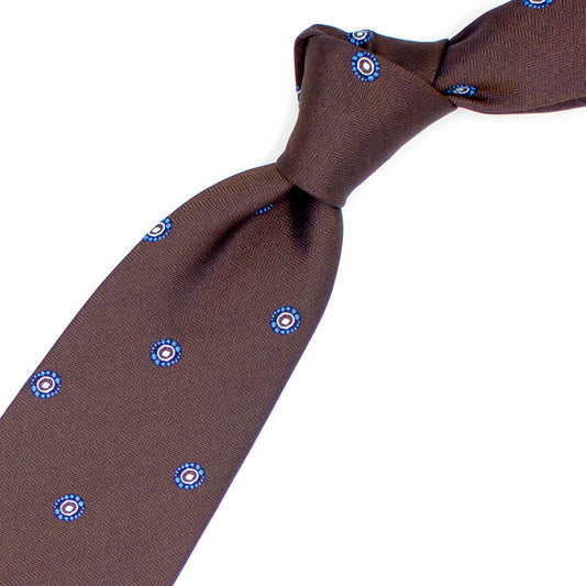 Cravatta marrone con disegno azzurro e bianco