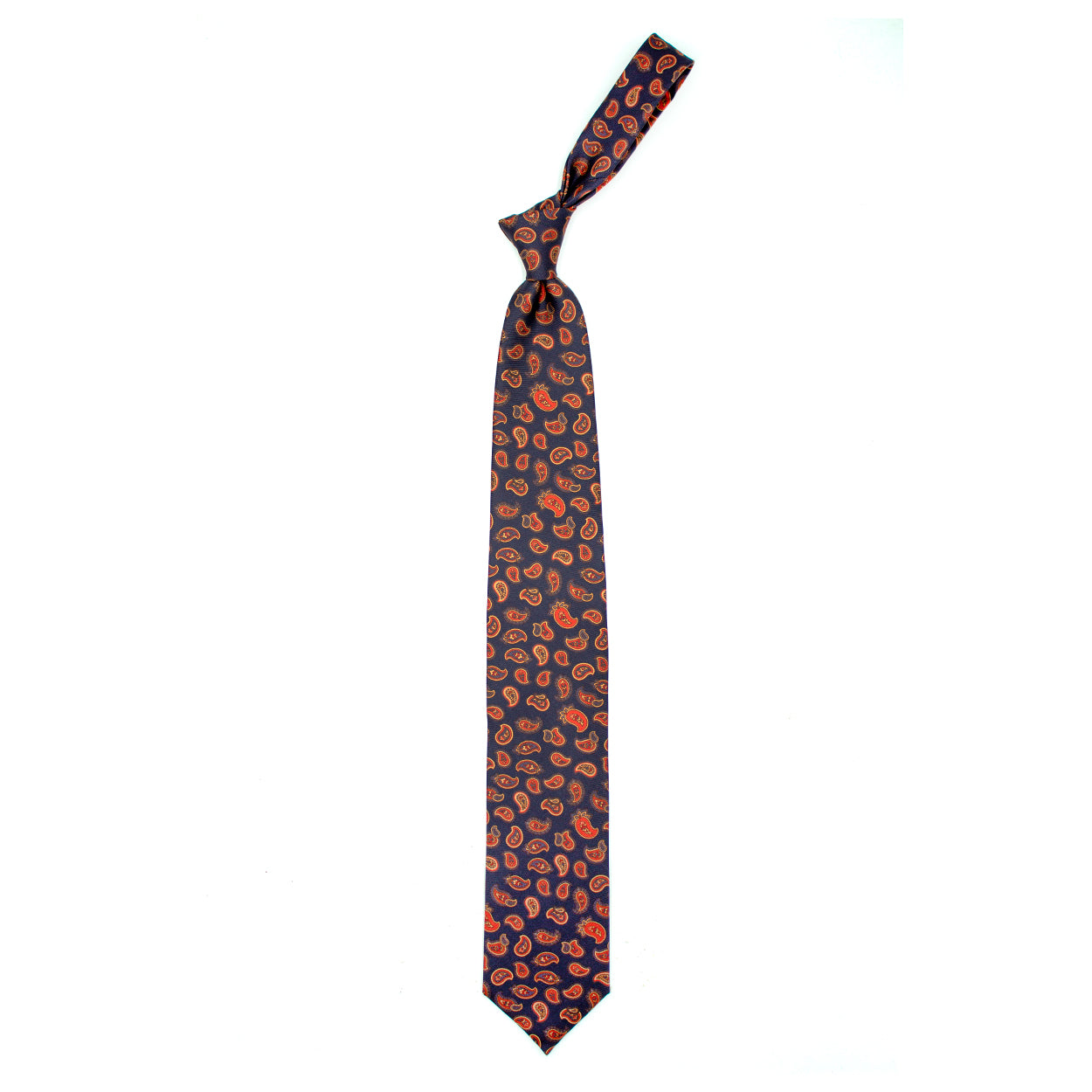 Cravatta blu con paisley arancioni, blu e gialli