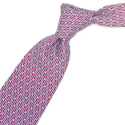 Cravatta rossa con pattern Ulturale azzurro