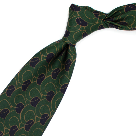 Cravatta verde con pattern blu e senape