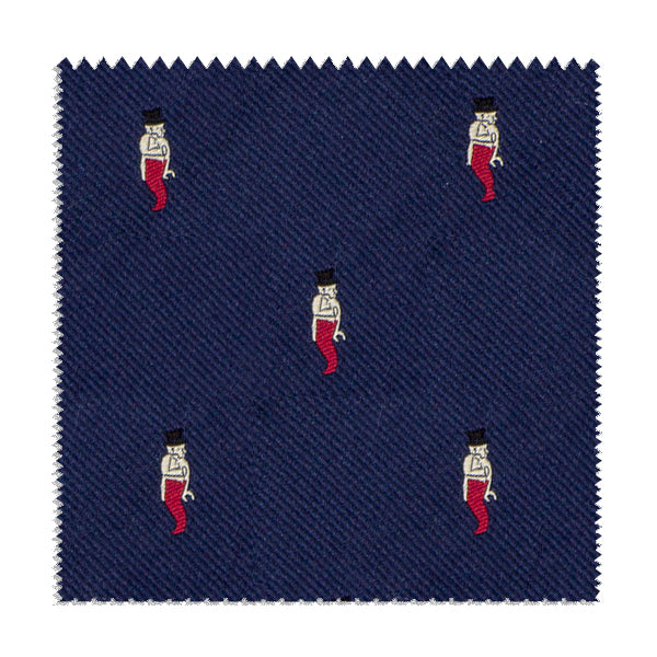 Tessuto blu con gobbetti rossi