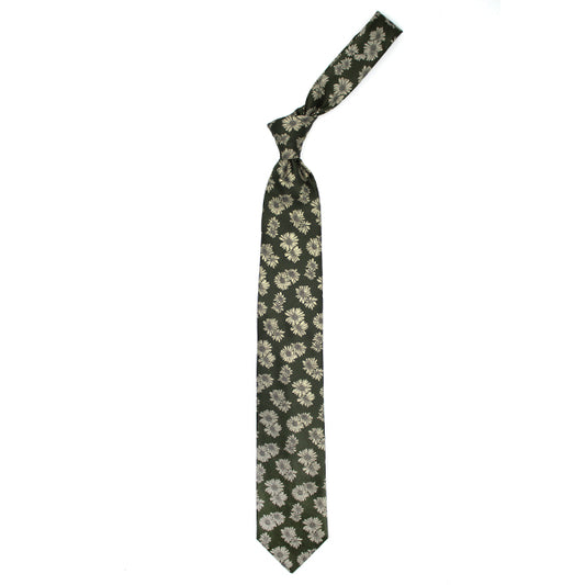 Cravatta verde con fiori crema