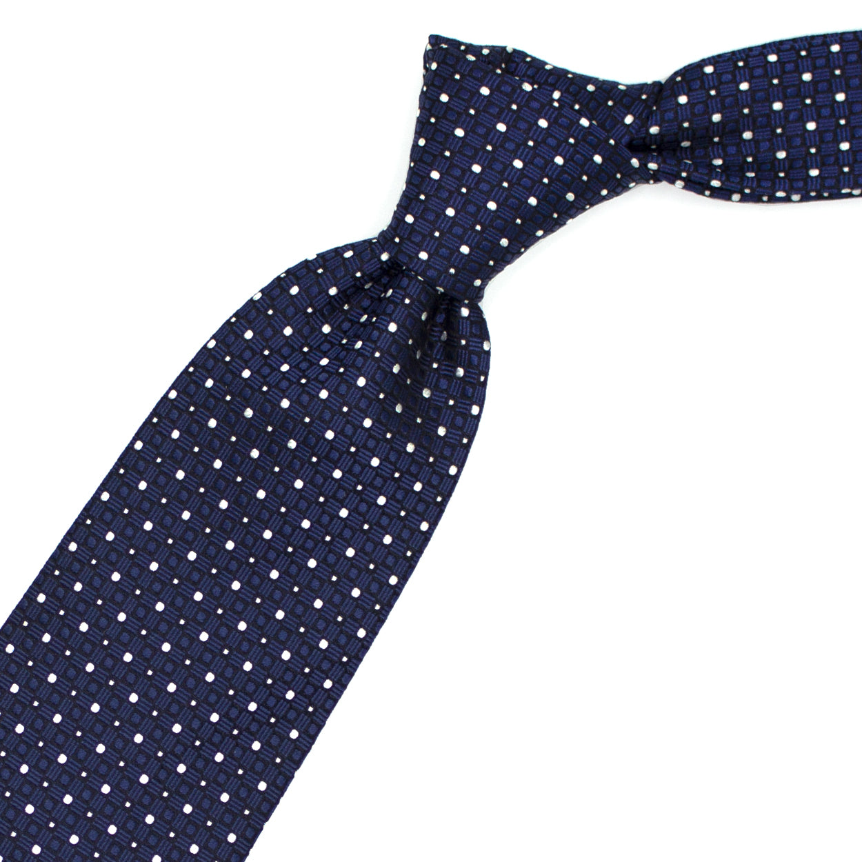 Cravatta tramata blu con pallini bianchi