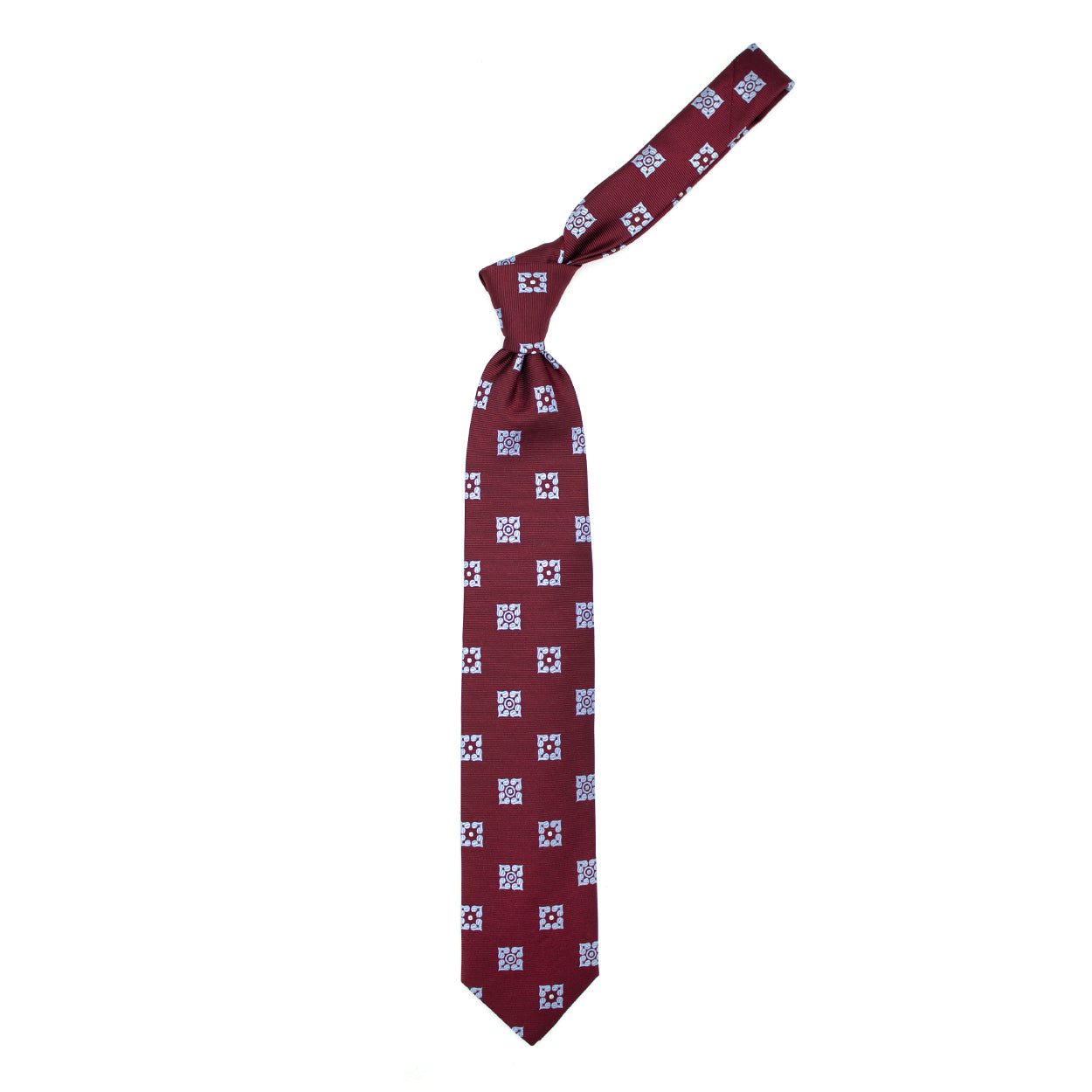 Cravatta bordeaux con fiori azzurri