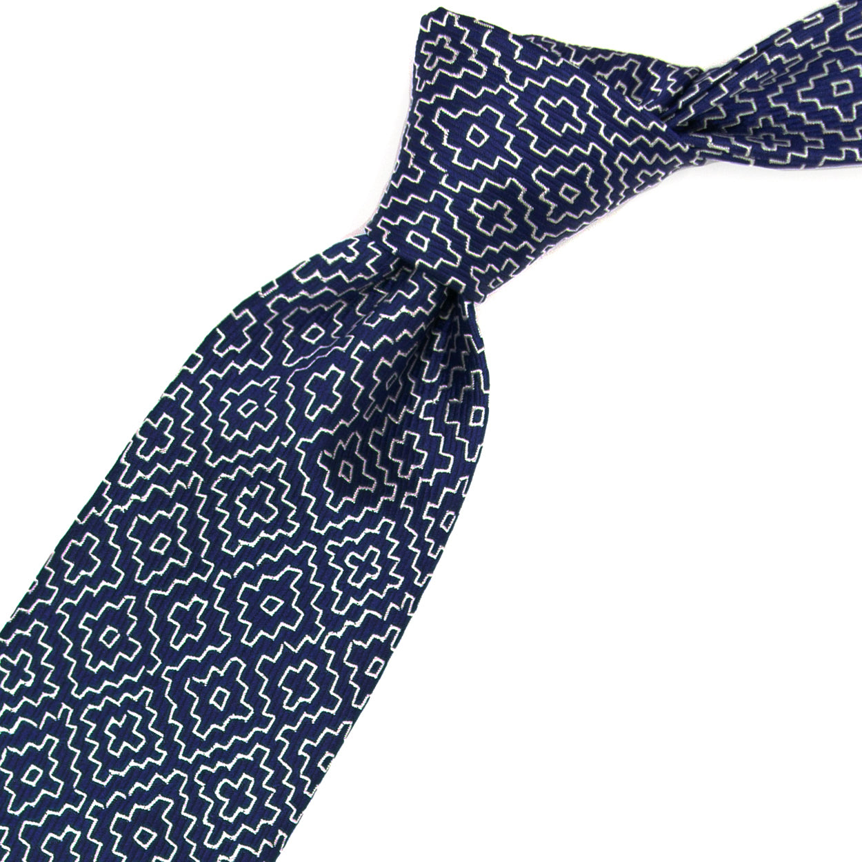 Cravatta blu con pattern geometrico bianco