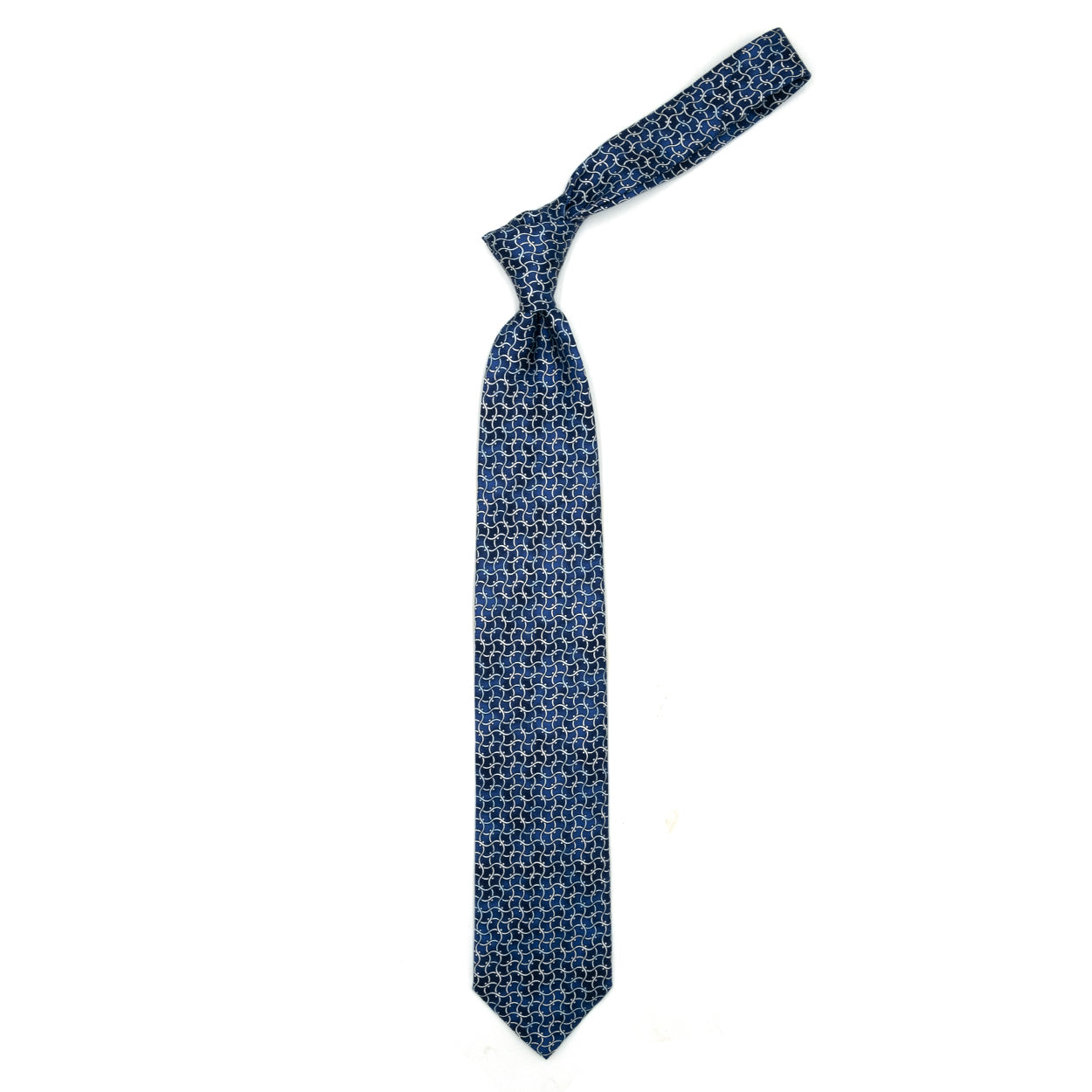Cravatta blu con pattern astratto bianco