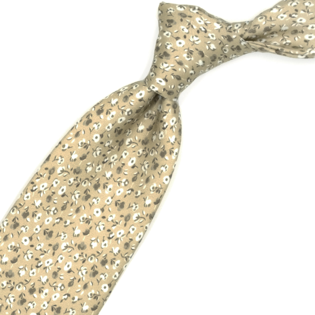 Cravatta beige con fiori bianchi