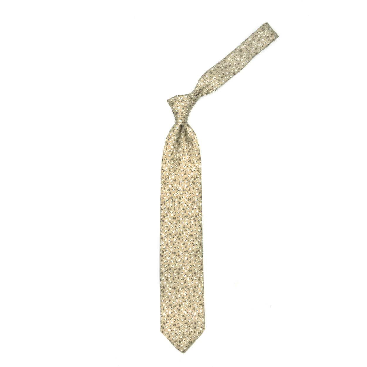 Cravatta beige con fiori bianchi
