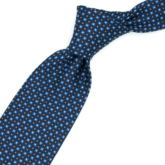 Cravatta blu con  quadratini azzurri, rosa e bianchi