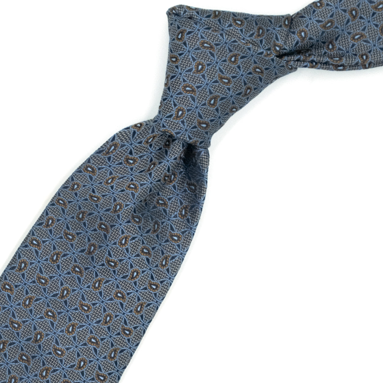 Cravatta blu con paisley marroni
