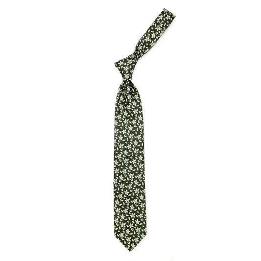 Cravatta verde con fiori grigi