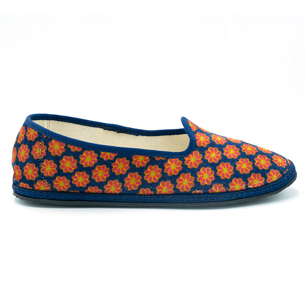 Furlane blu con pattern floreale rosso e bordo blu