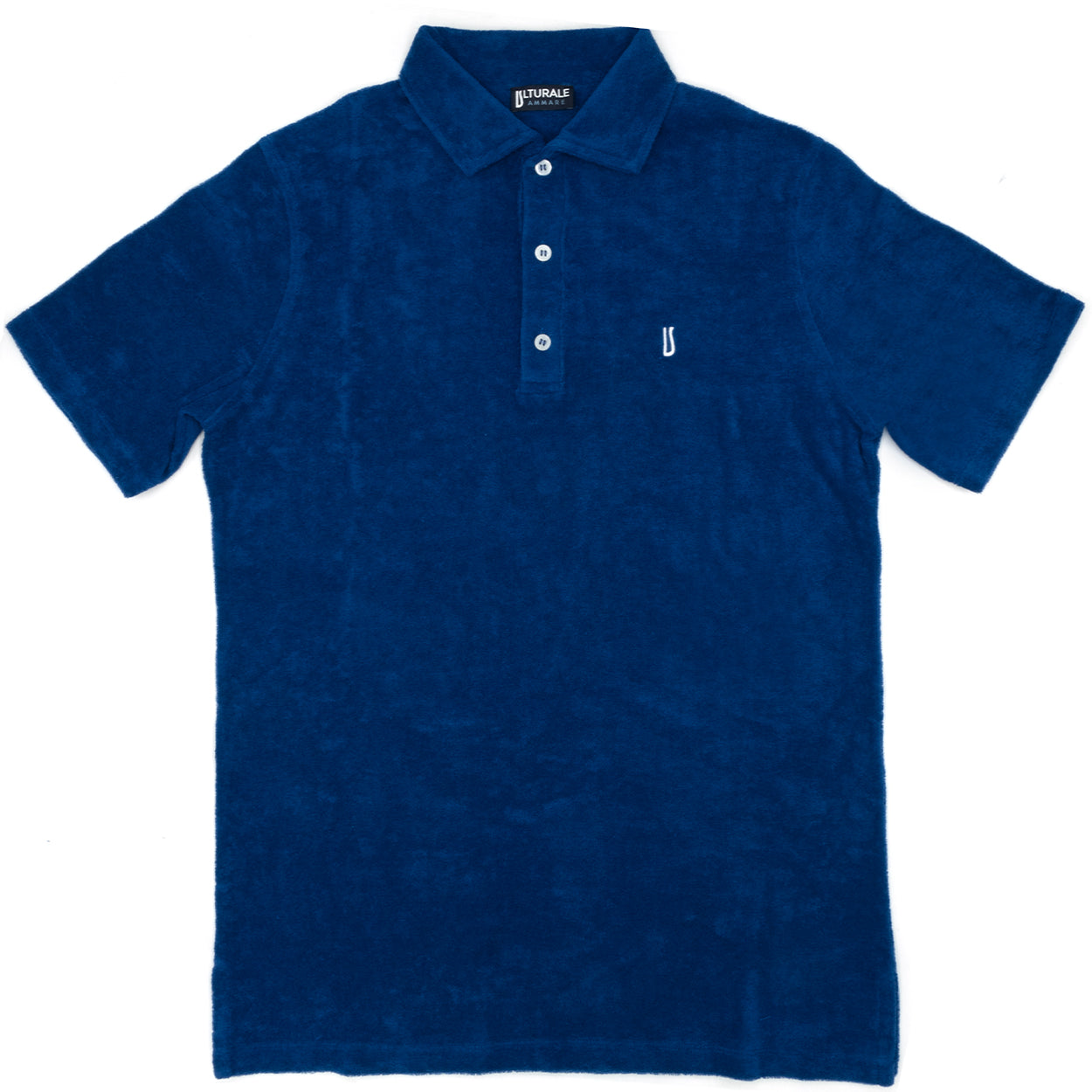 Polo in spugna blu con logo Ulturale bianco