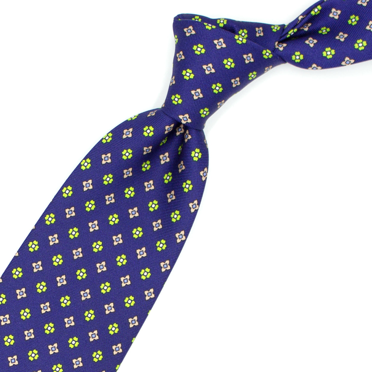 Cravatta blu con fiori verdi e rosa