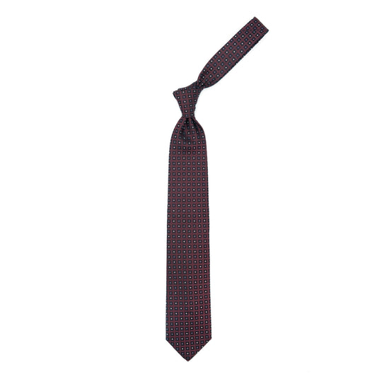 Cravatta bordeaux con puntini bianchi e azzurri