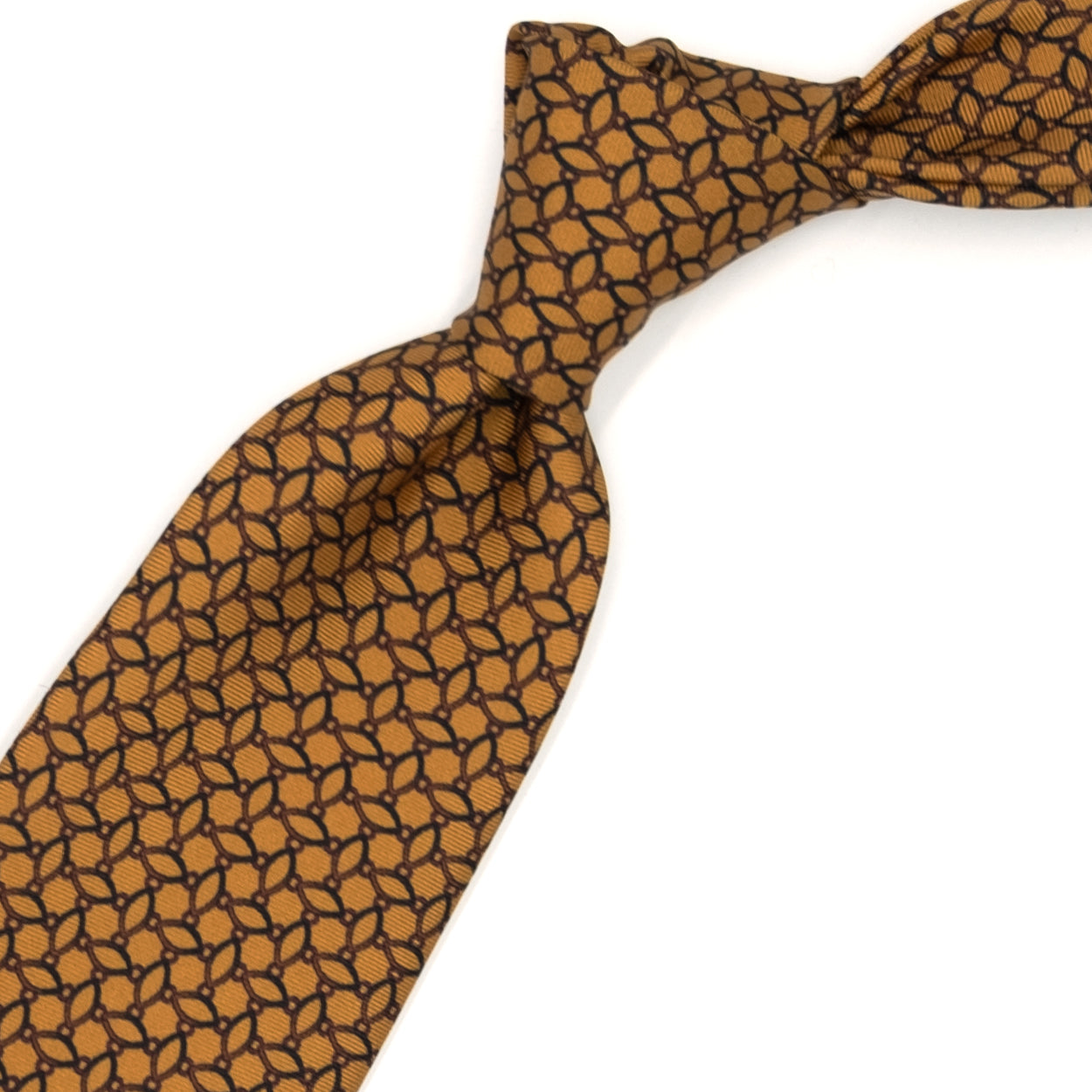 Cravatta senape con pattern astratto marrone
