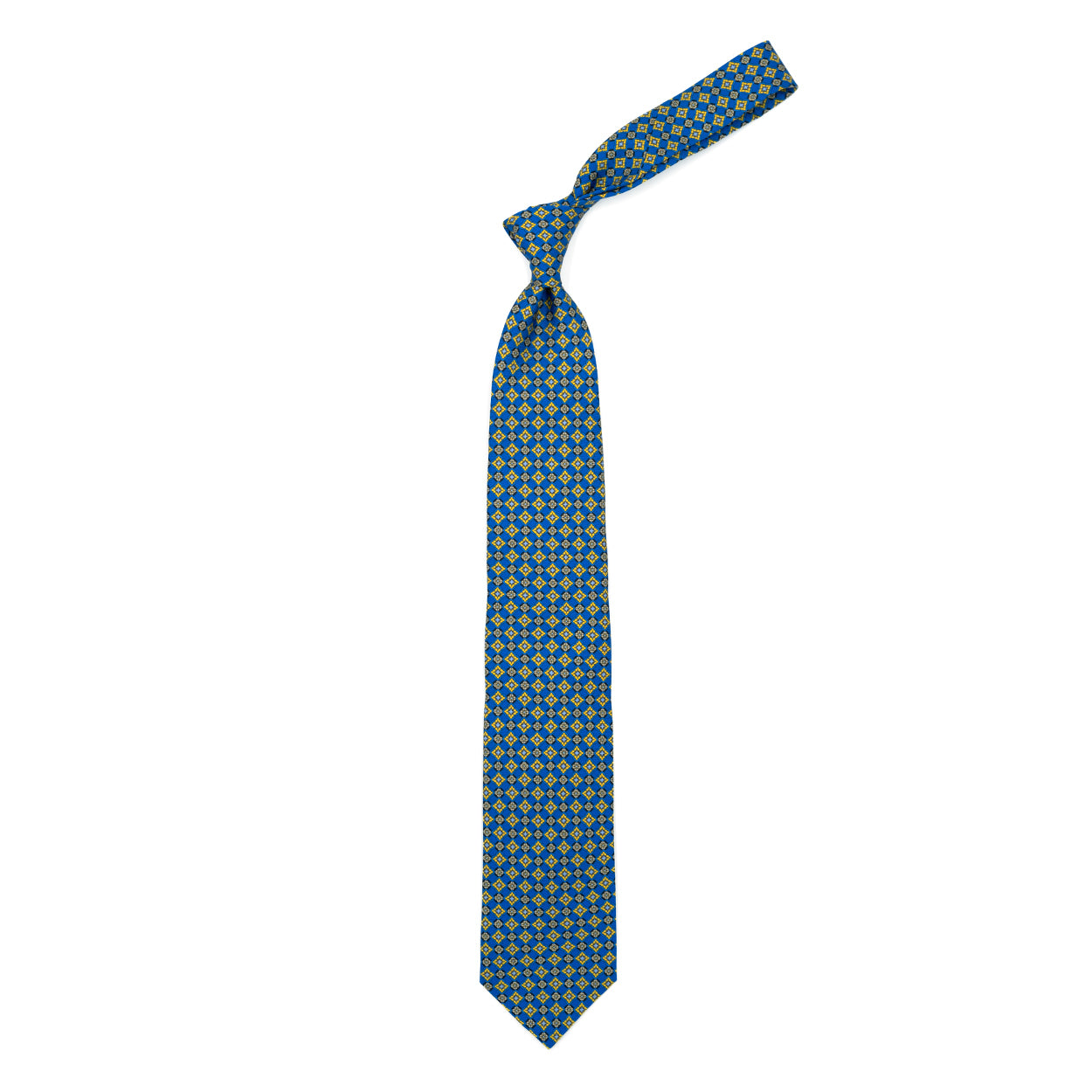 Cravatta azzurra con pattern giallo e azzurro