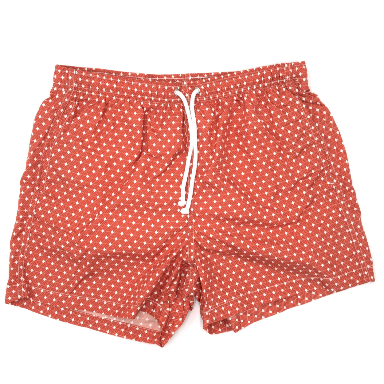 Costume con pattern geometrico quadrato rosso e bianco