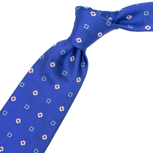 Cravatta bluette con fiorellini bianchi, rossi e azzurri