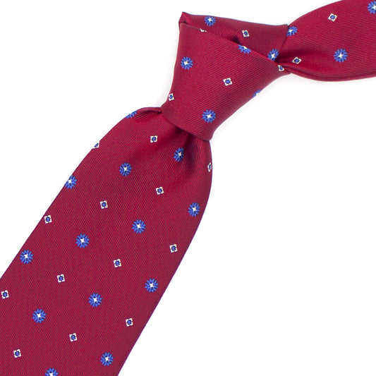 Cravatta rossa con fiorellini bianchi e blu