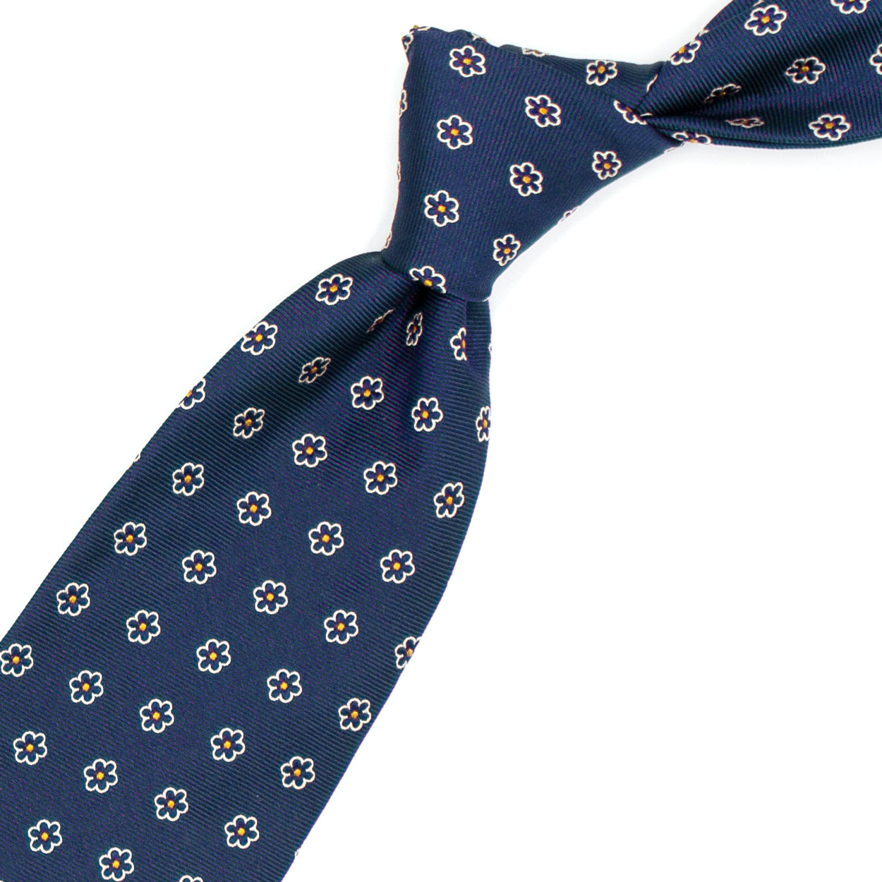 Cravatta blu con fiori blu e puntini gialli