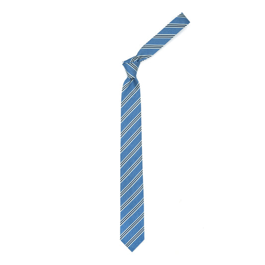 Cravatta azzurra con righe bianche e blu