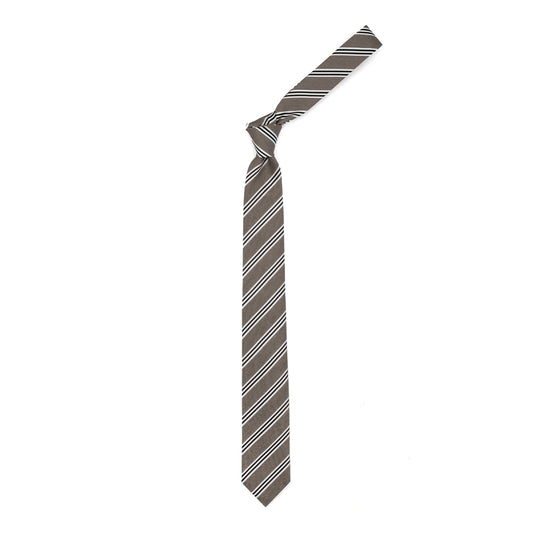 Cravatta beige con righe bianche e blu