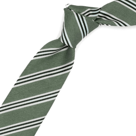Cravatta verde con righe bianche e blu